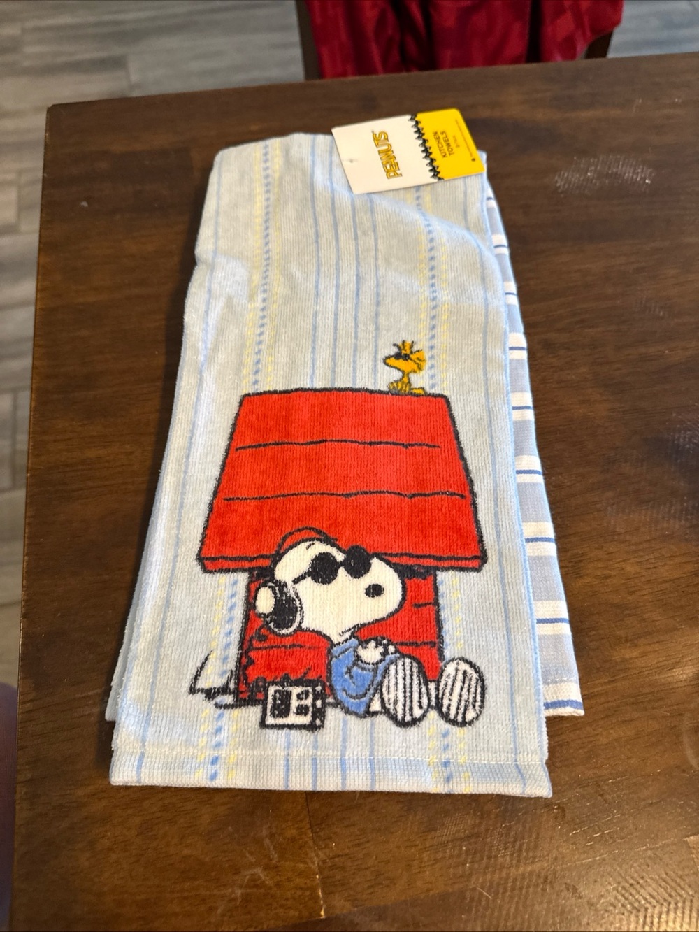 Peanuts Light Blue Stripe Towel with Snoopy & Red Doghouse